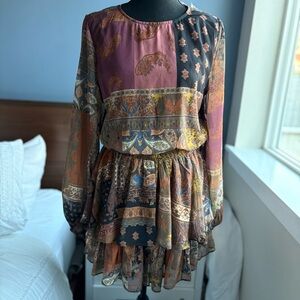 NWT Bluivy Multicolored Patchwork Paisley Long Sleeve Short Romper Smocked Waist